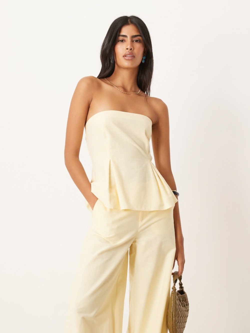 ASOS Design Linen Blend Cinch Waist Strapless Top US 4 Small